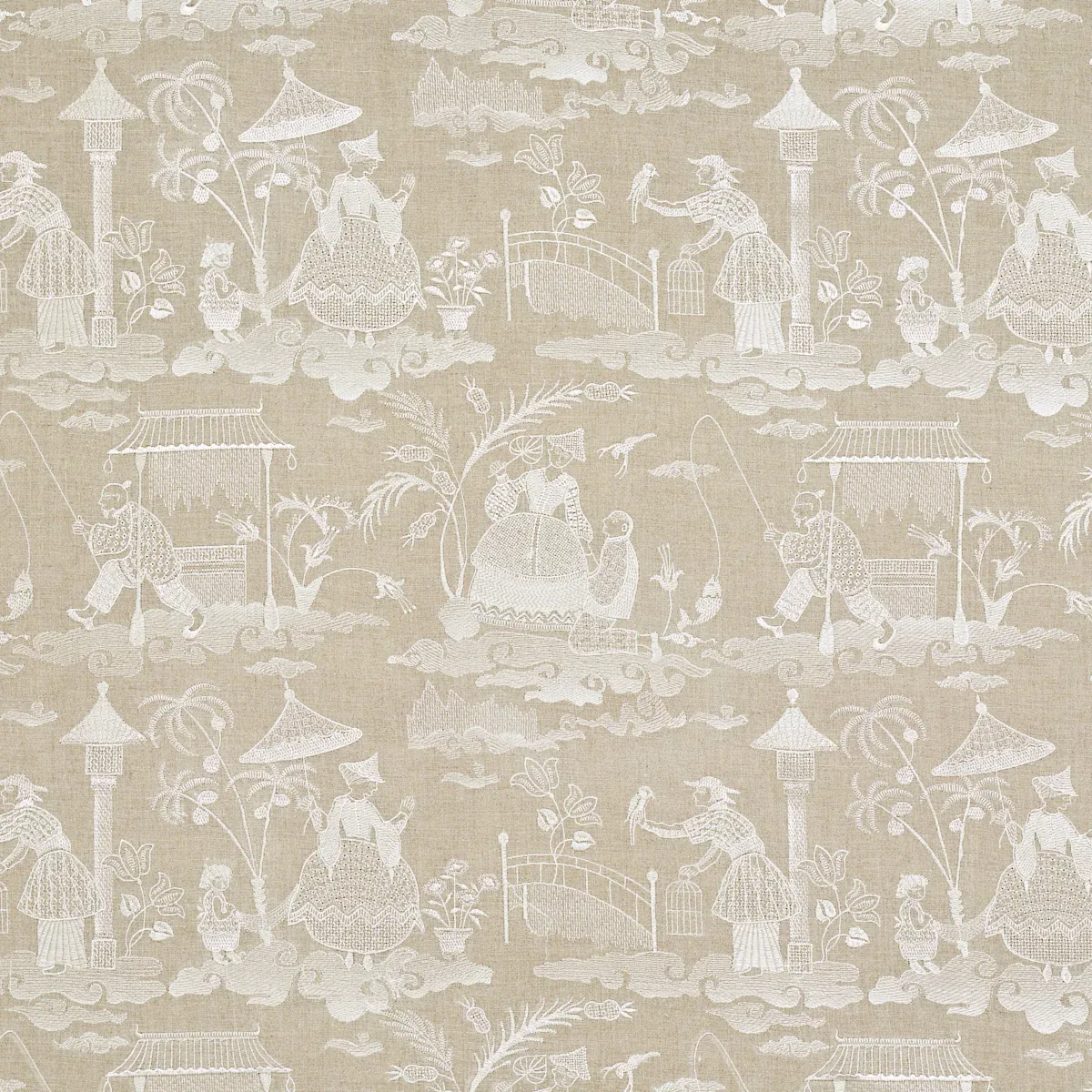 Bassano Embroidered Toile fabric LINEN color by Schumacher