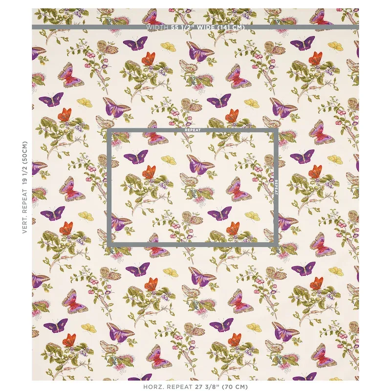 BAUDIN BUTTERFLY CHINTZ Fabric – PURPLE | Schumacher | Wallp BAUDIN BUTTERFLY CHINTZ fabric PURPLE color by Schumacher