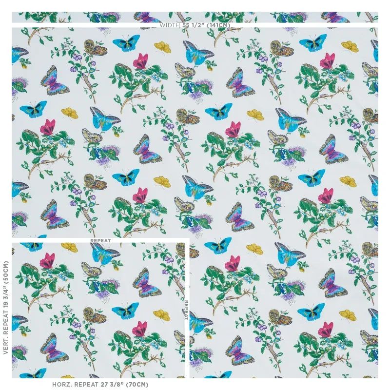 BAUDIN BUTTERFLY CHINTZ fabric TURQUOISE color by Schumacher