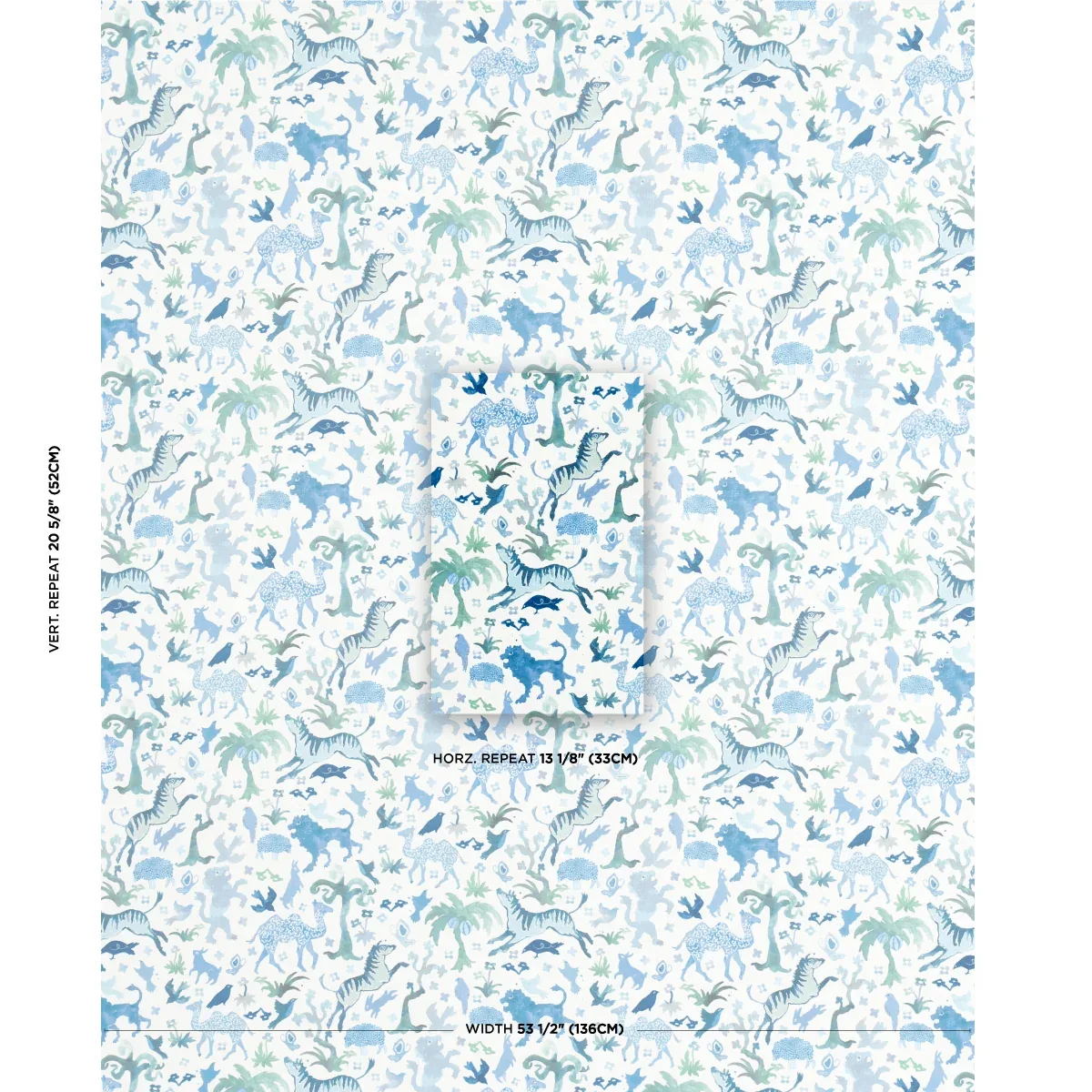 BEASTS INDOOR/OUTDOOR fabric BLUE AND GREEN color by Schumacher