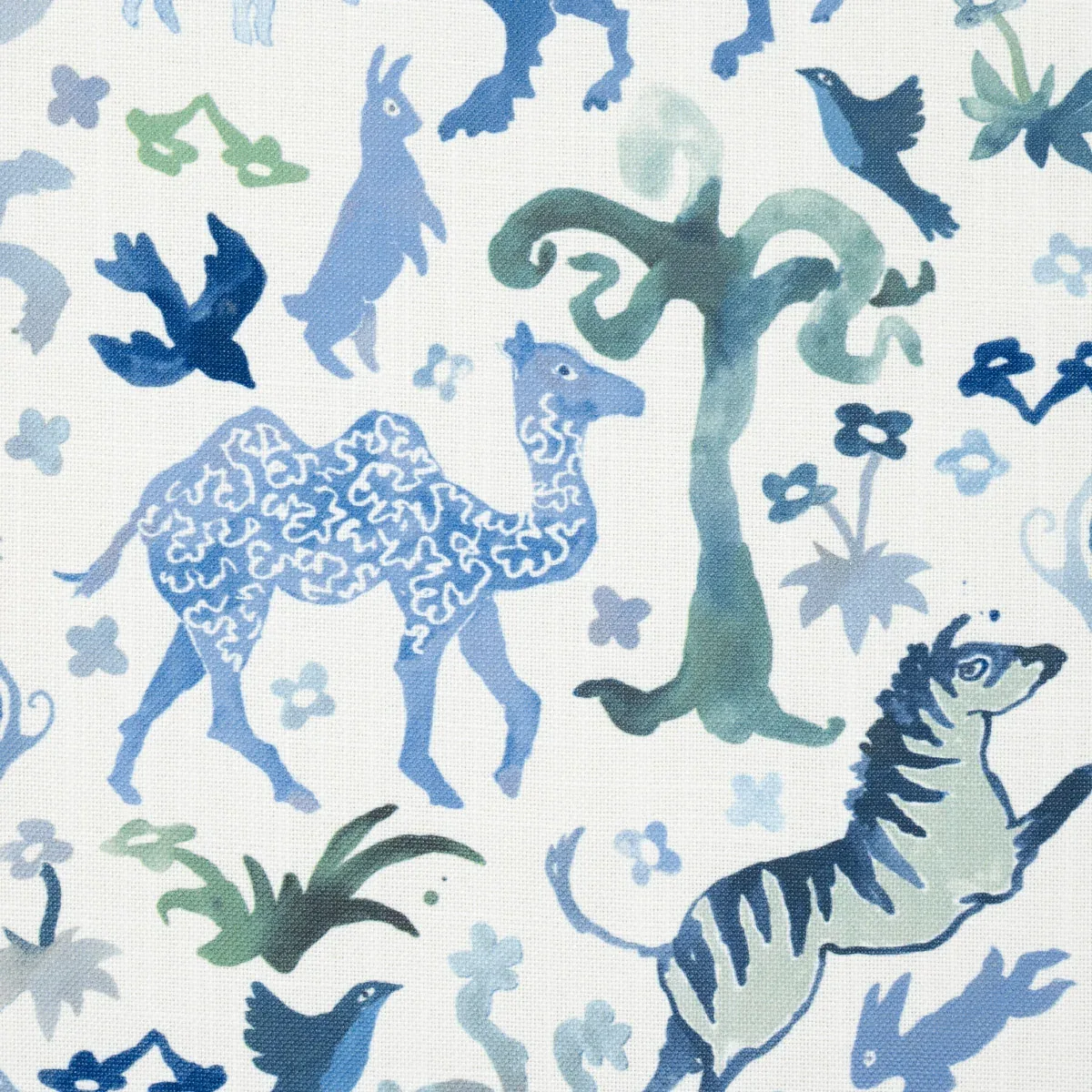 BEASTS INDOOR/OUTDOOR fabric BLUE AND GREEN color by Schumacher