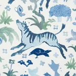 BEASTS INDOOR/OUTDOOR fabric BLUE AND GREEN color by Schumacher