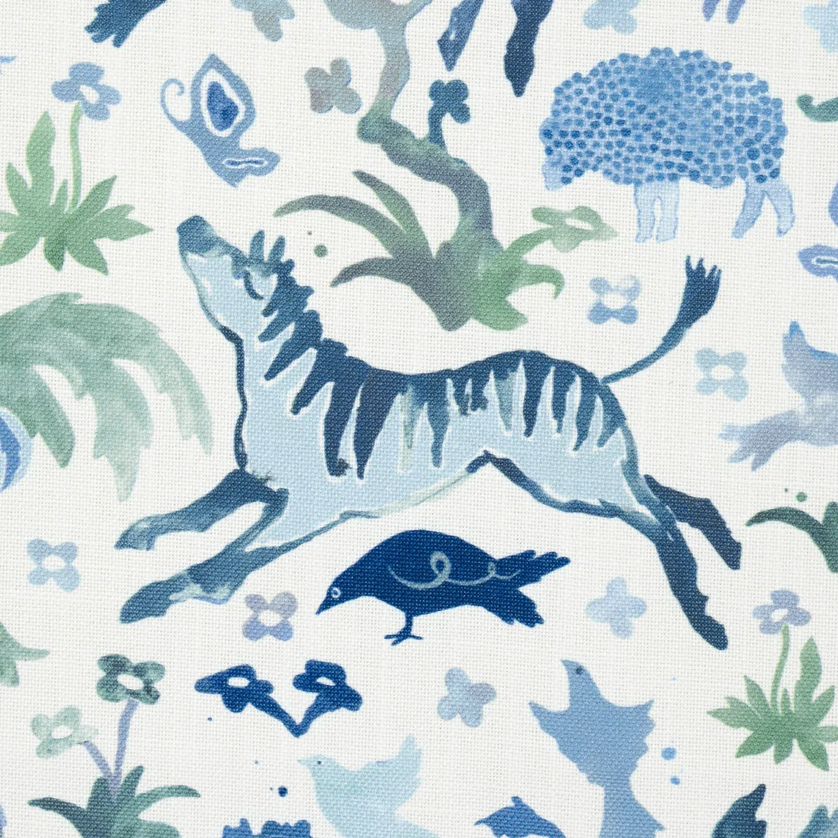 BEASTS INDOOR/OUTDOOR fabric BLUE AND GREEN color by Schumacher