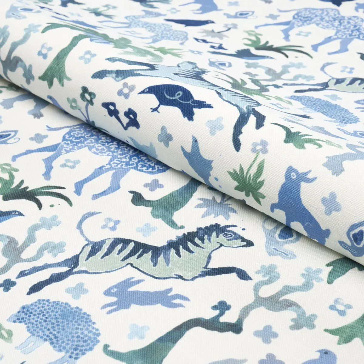 BEASTS INDOOR/OUTDOOR fabric BLUE AND GREEN color by Schumacher