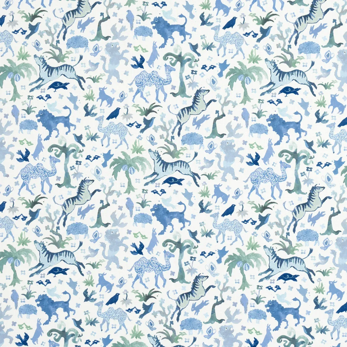 BEASTS INDOOR/OUTDOOR fabric BLUE AND GREEN color by Schumacher