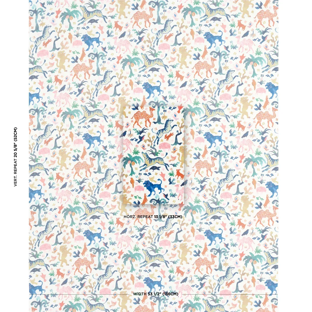 BEASTS INDOOR/OUTDOOR fabric MULTI ON IVORY color by Schumacher