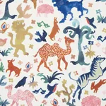 BEASTS INDOOR/OUTDOOR fabric MULTI ON IVORY color by Schumacher