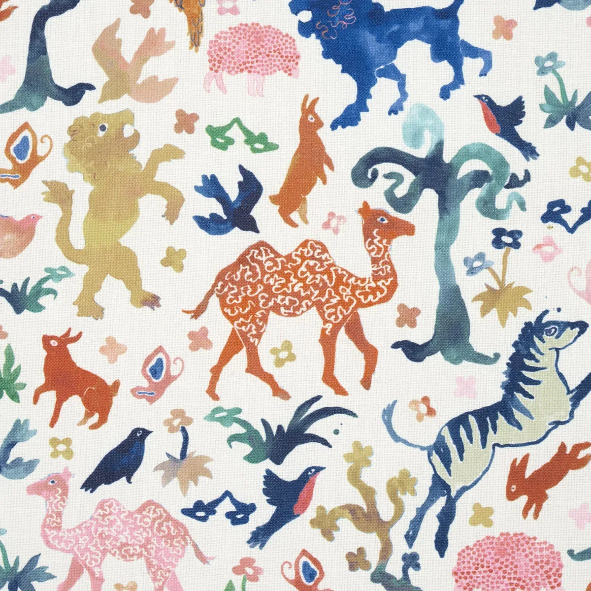 BEASTS INDOOR/OUTDOOR fabric MULTI ON IVORY color by Schumacher