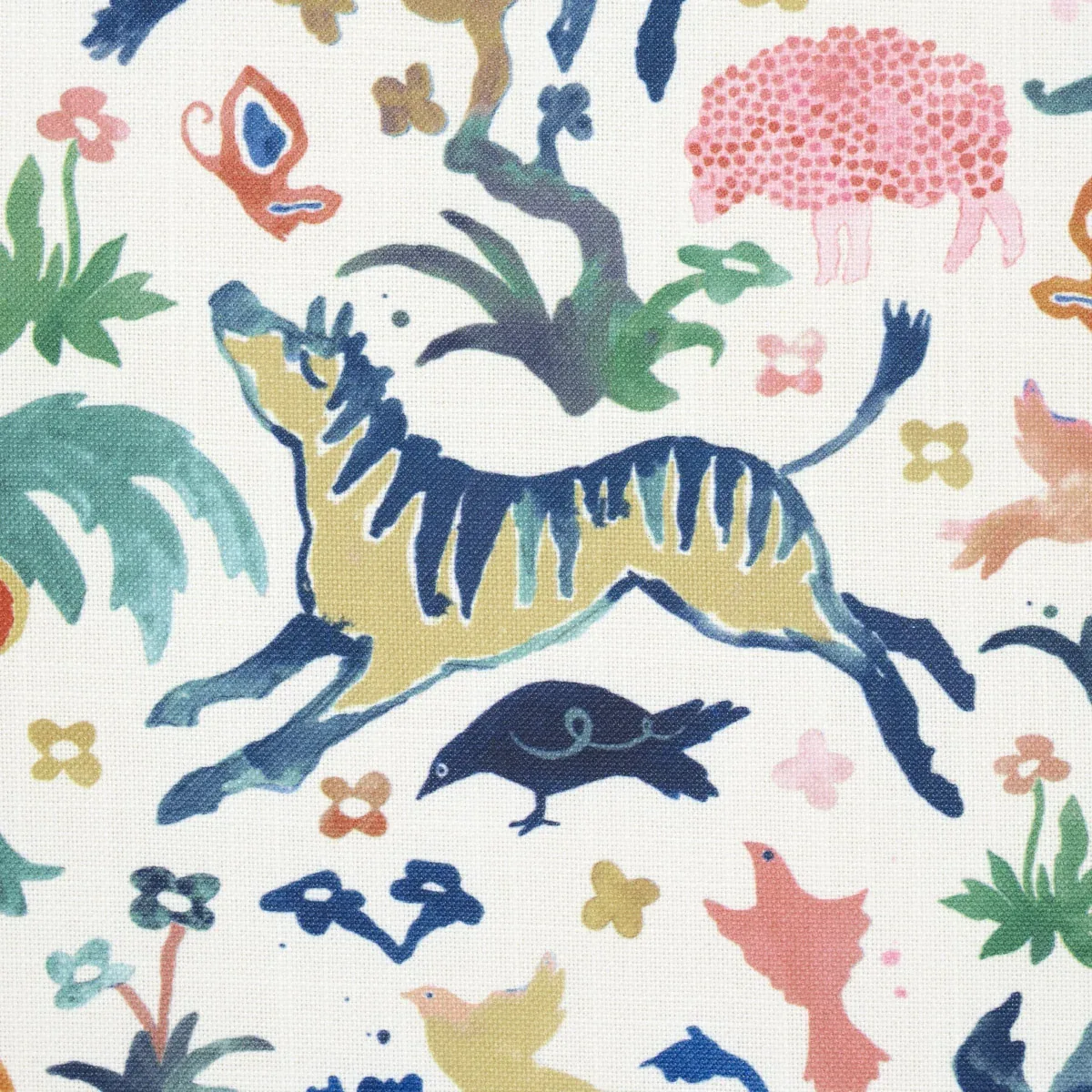 BEASTS INDOOR/OUTDOOR fabric MULTI ON IVORY color by Schumacher