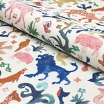 BEASTS INDOOR/OUTDOOR fabric MULTI ON IVORY color by Schumacher