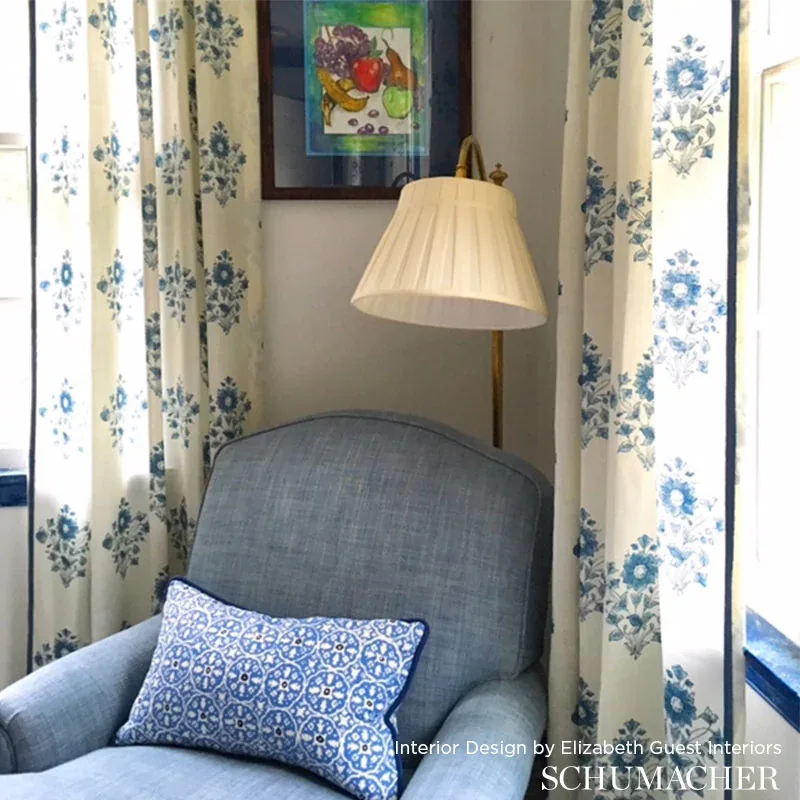 BEATRICE BOUQUET Fabric – INDIGO | Schumacher | Wallpaper Tw BEATRICE BOUQUET fabric INDIGO color by Schumacher