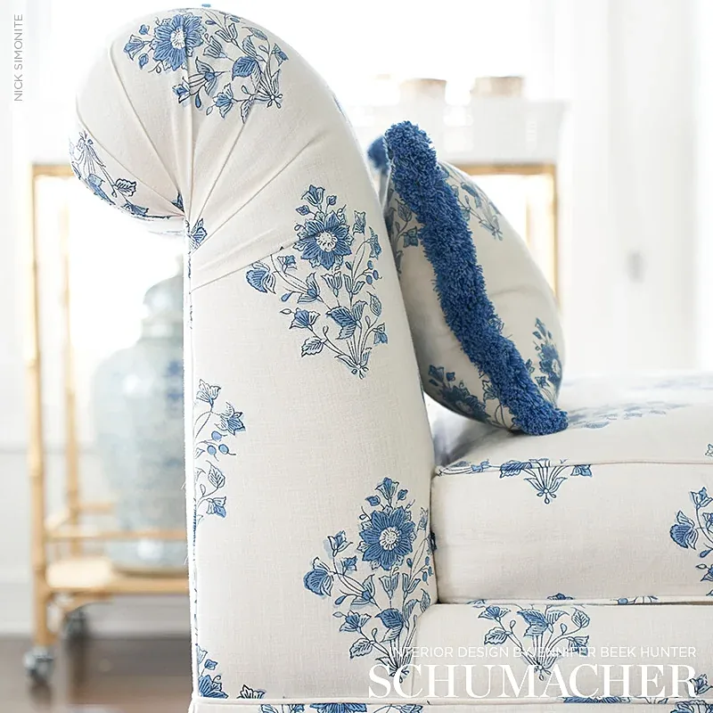 BEATRICE BOUQUET Fabric – INDIGO | Schumacher | Wallpaper Tw BEATRICE BOUQUET fabric INDIGO color by Schumacher