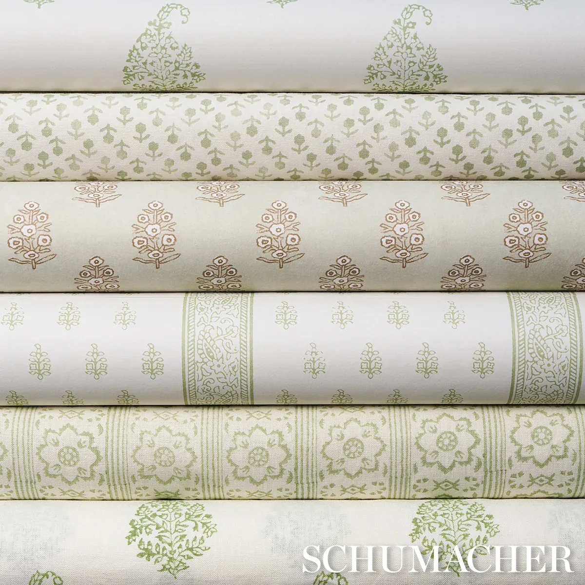 BEATRIZ HANDPRINT Fabric – SAGE | Schumacher | Wallpaper Twi BEATRIZ HANDPRINT fabric SAGE color by Schumacher