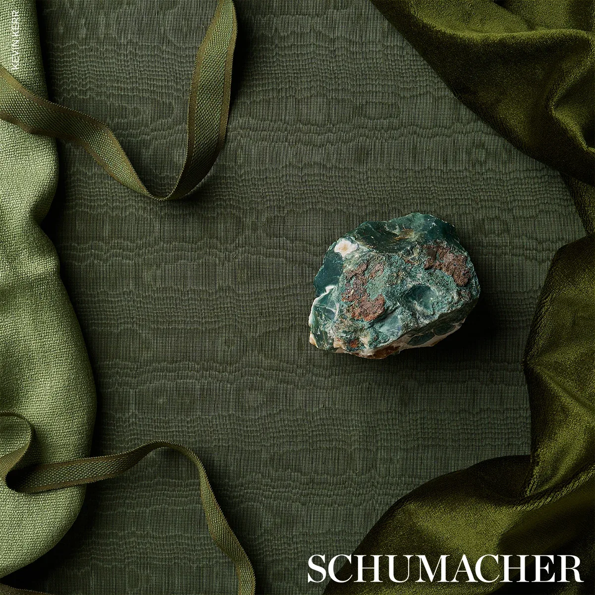 BEAU COTTON LINEN MOIRE fabric OLIVE color by Schumacher