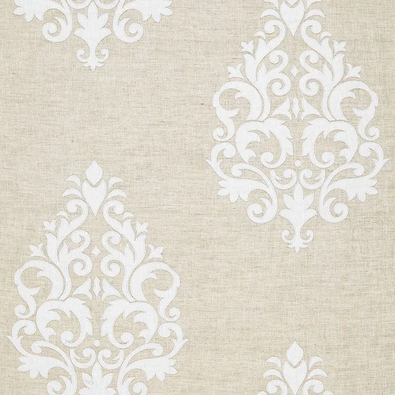 BELFORT LINEN APPLIQUÉ fabric LINEN color by Schumacher