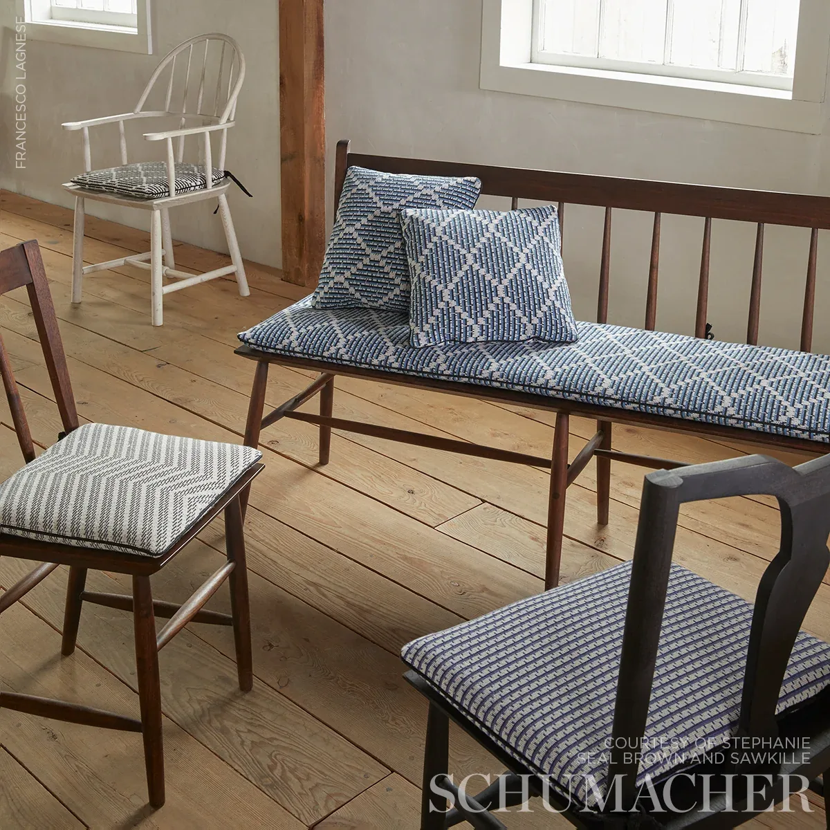 BERG ÉPINGLÉ Fabric – INDIGO | Schumacher | Wallpaper Twins BERG ÉPINGLÉ fabric INDIGO color by Schumacher