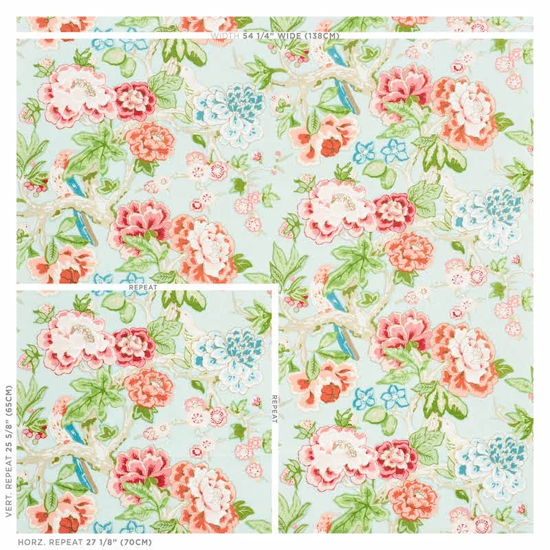 BERMUDA BLOSSOMS Fabric – AQUA | Schumacher | Wallpaper Twin BERMUDA BLOSSOMS fabric AQUA color by Schumacher