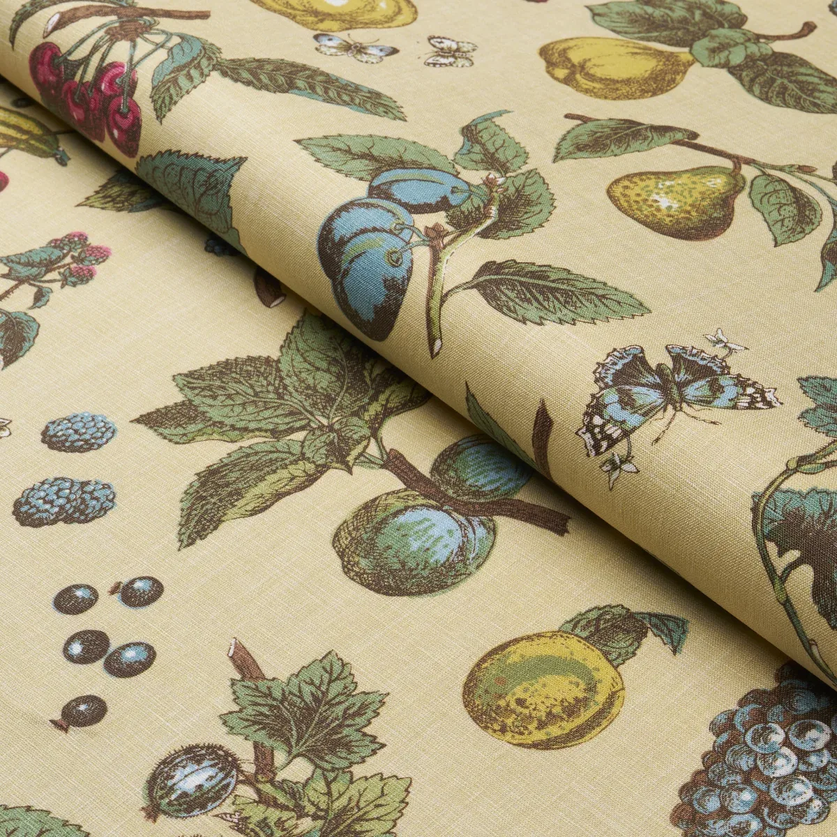 BERRY GROVE Fabric – BUTTER | Schumacher | Wallpaper Twins BERRY GROVE fabric BUTTER color by Schumacher