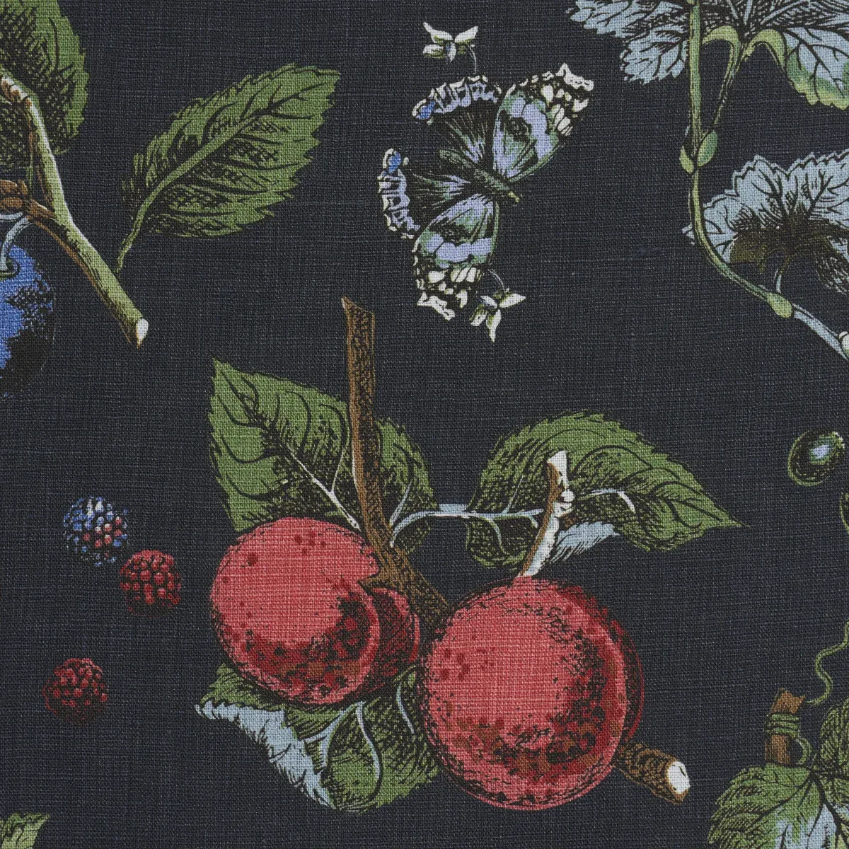 BERRY GROVE Fabric – NOIR | Schumacher | Wallpaper Twins BERRY GROVE fabric NOIR color by Schumacher
