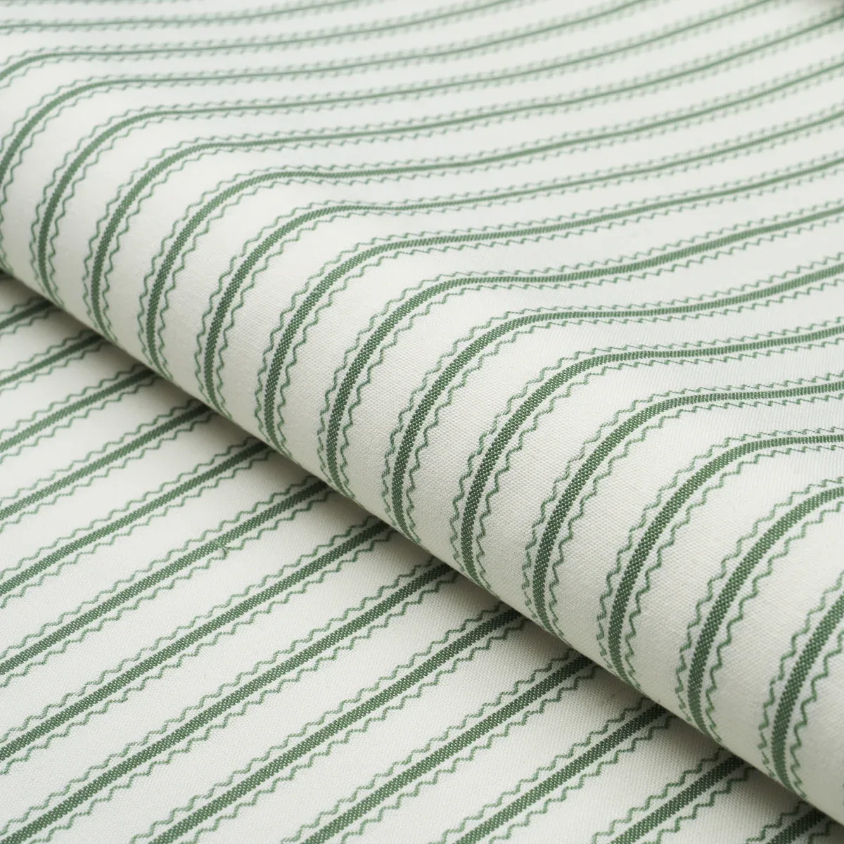 BIRDIE TICKING STRIPE fabric LEAF GREEN color by Schumacher