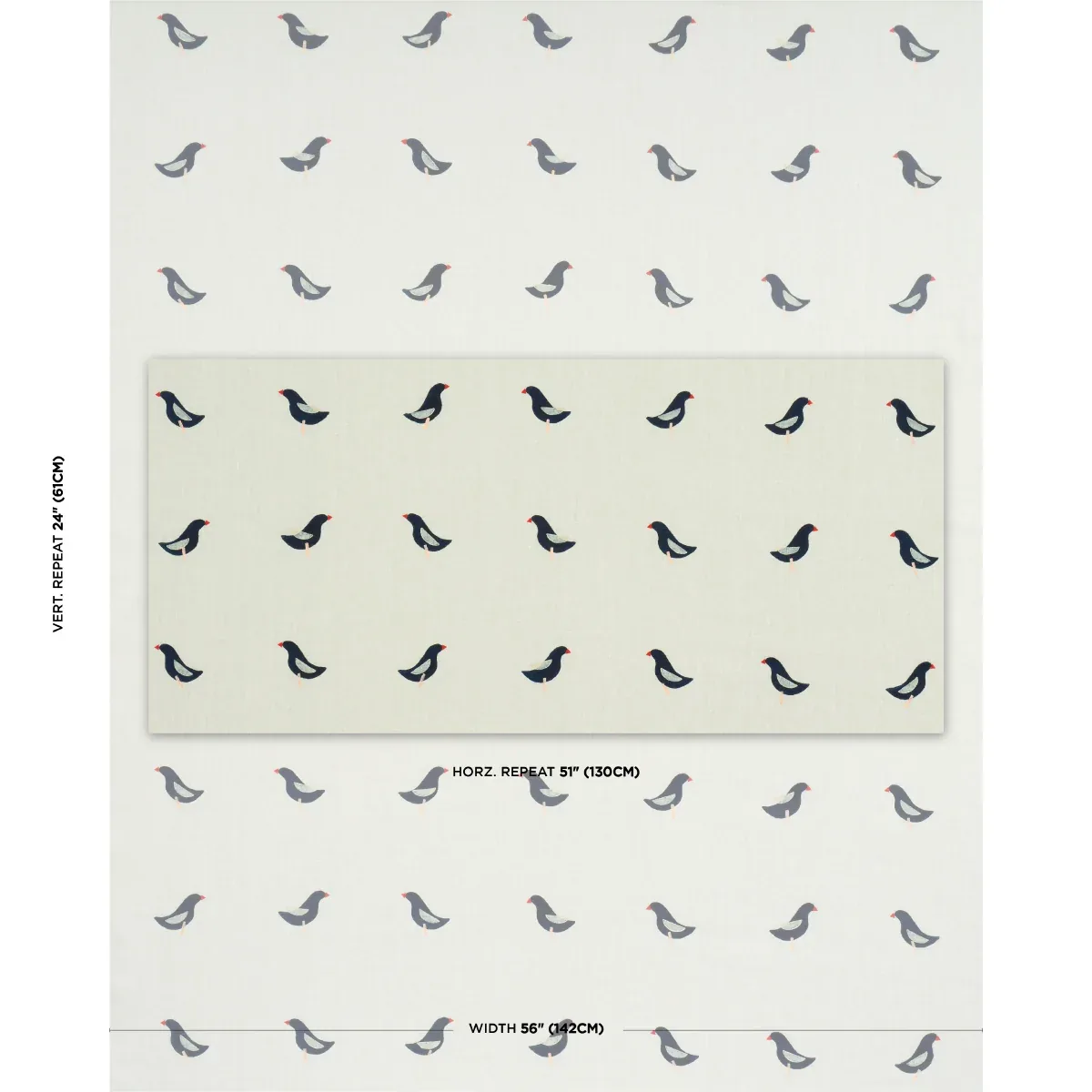 BIRDS HAND BLOCK PRINT Fabric – BLACK ON NATURAL | Schumache BIRDS HAND BLOCK PRINT fabric BLACK ON NATURAL color by Schumacher