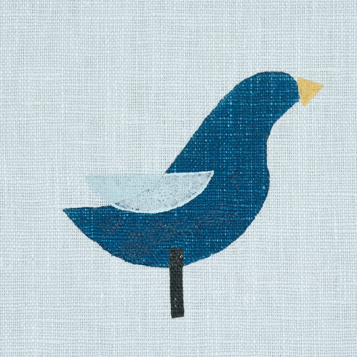 BIRDS HAND BLOCK PRINT fabric NAVY ON SKY color by Schumacher