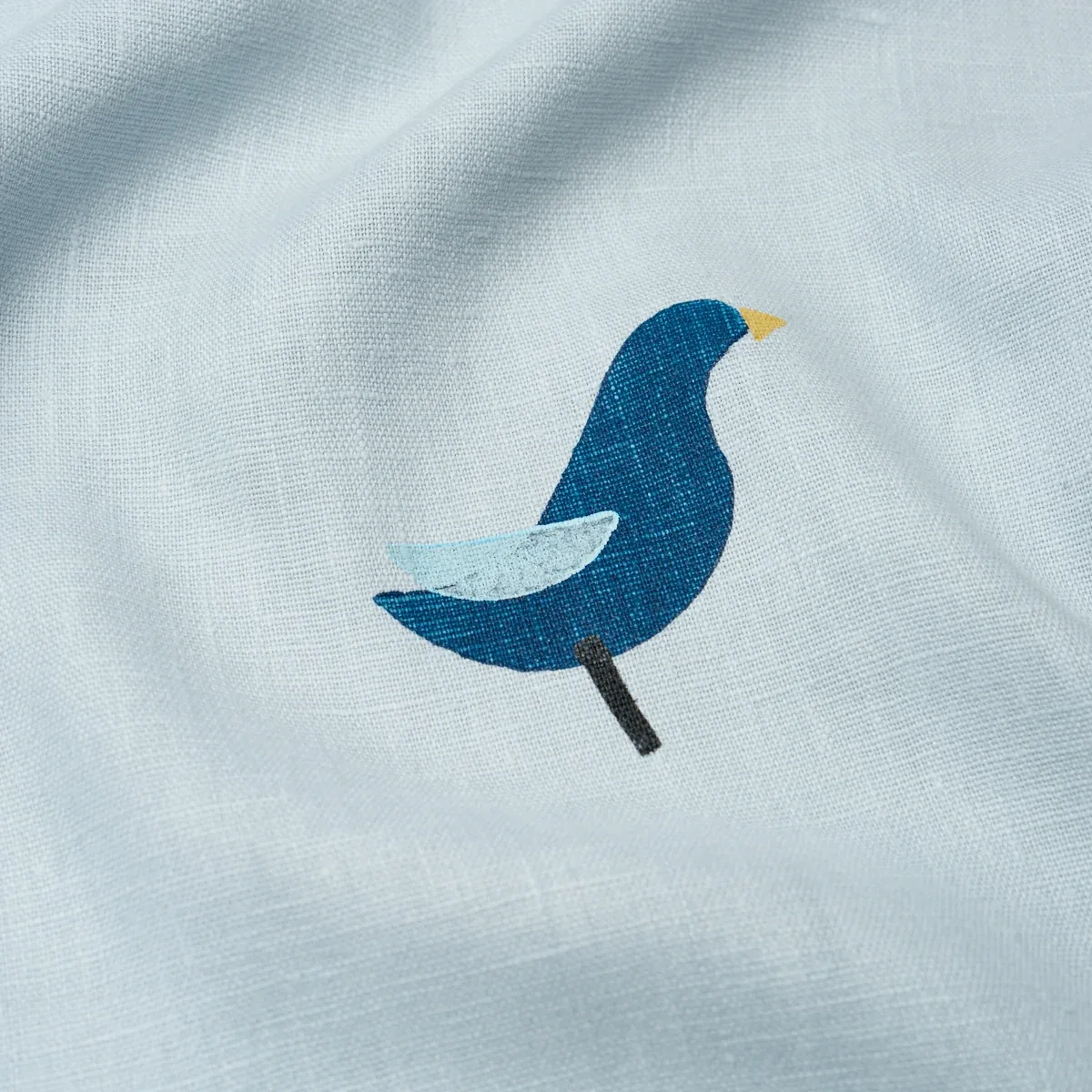 BIRDS HAND BLOCK PRINT fabric NAVY ON SKY color by Schumacher