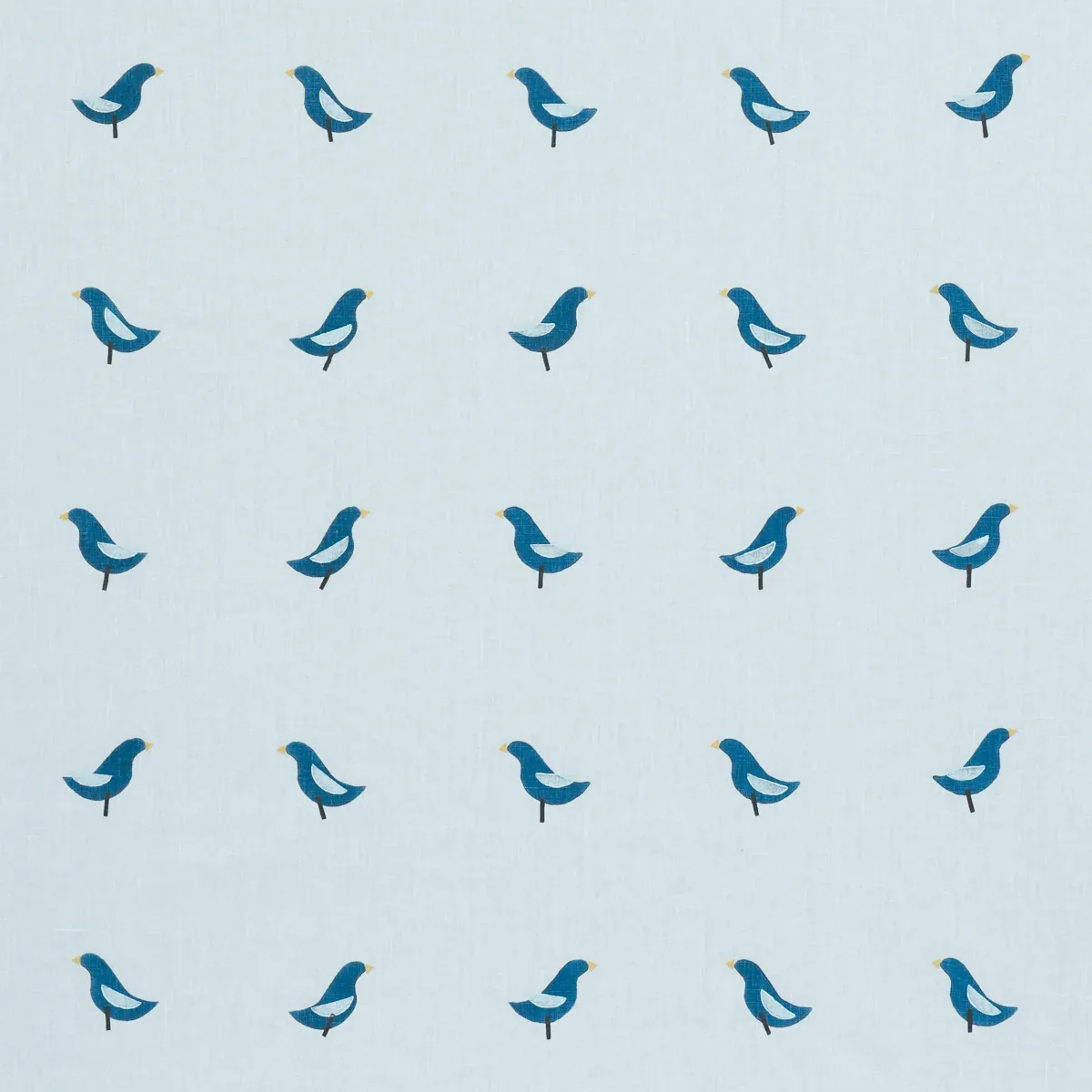 BIRDS HAND BLOCK PRINT fabric NAVY ON SKY color by Schumacher