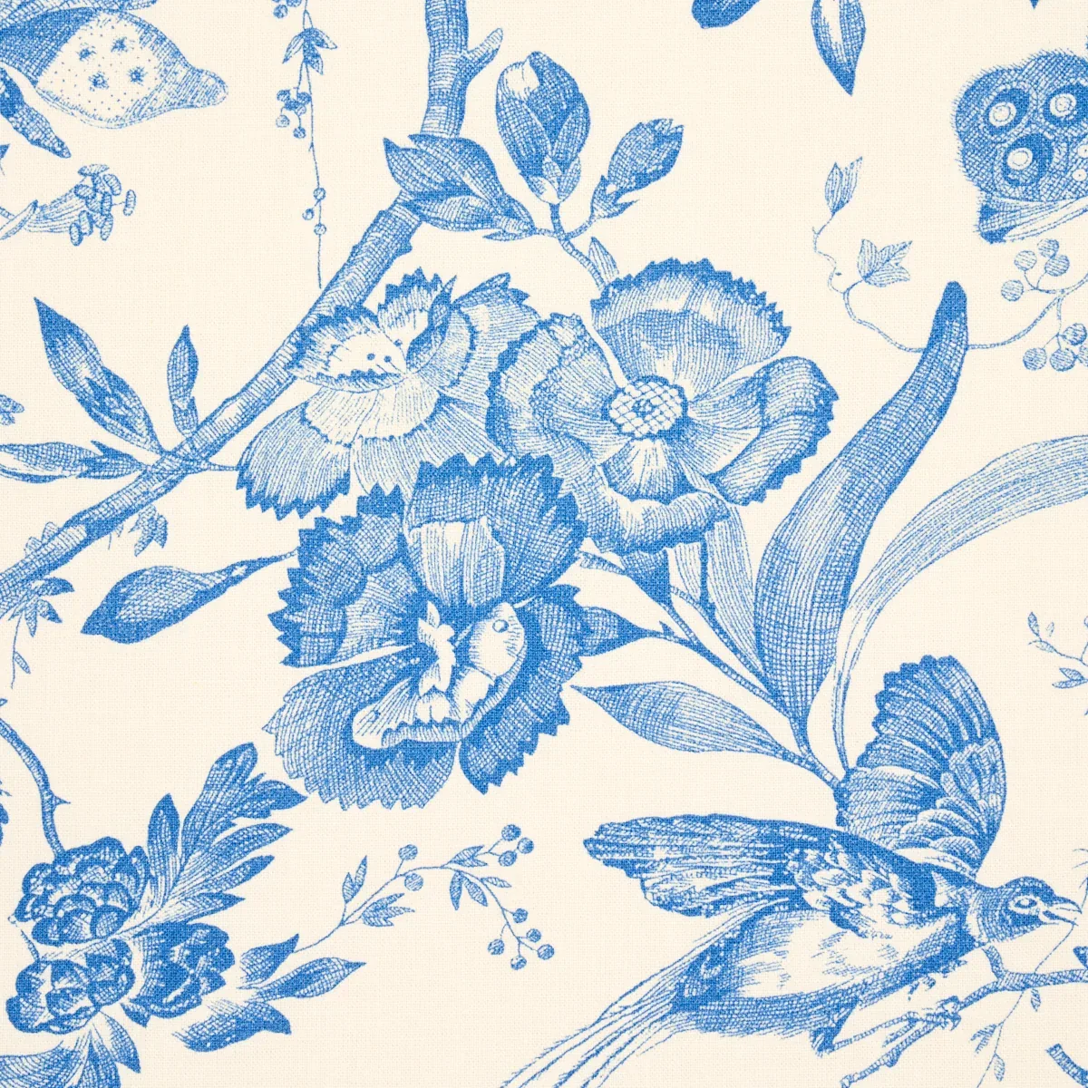 BIRDS OF PARADISE Fabric – BLUE | Schumacher | Wallpaper Twi BIRDS OF PARADISE fabric BLUE color by Schumacher
