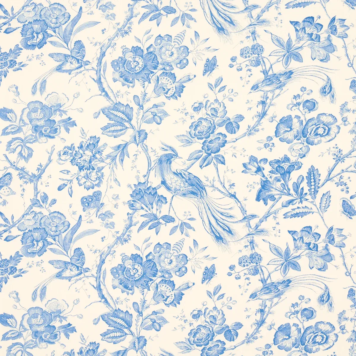 BIRDS OF PARADISE fabric BLUE color by Schumacher