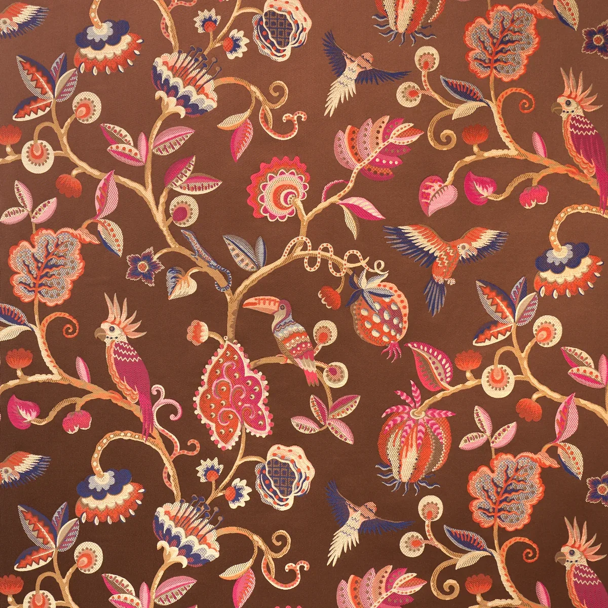 BIRDS OF PARADISE WOVEN fabric CHESTNUT color by Schumacher