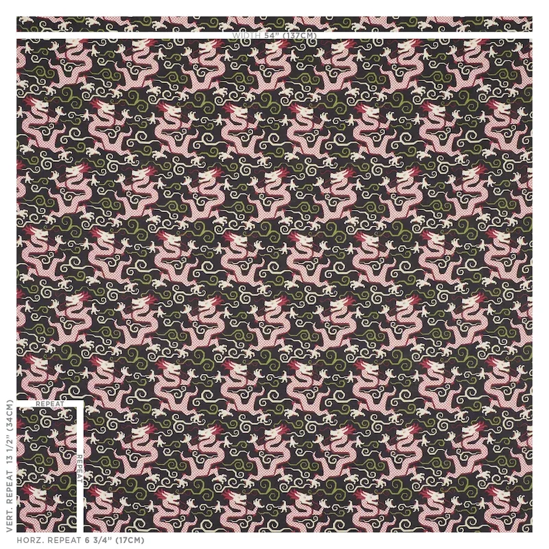 BIXI DRAGON Fabric – BLACK | Schumacher | Wallpaper Twins BIXI DRAGON fabric BLACK color by Schumacher