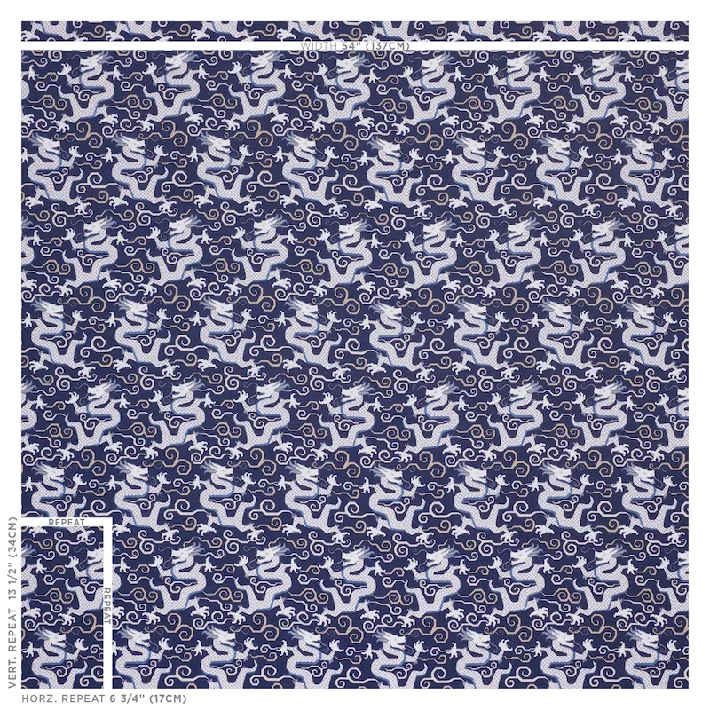 BIXI DRAGON fabric BLUE color by Schumacher