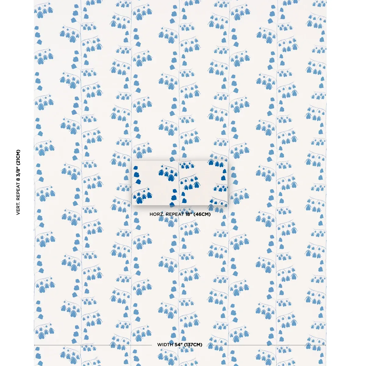 BLEEDING HEARTS fabric BLUE color by Schumacher