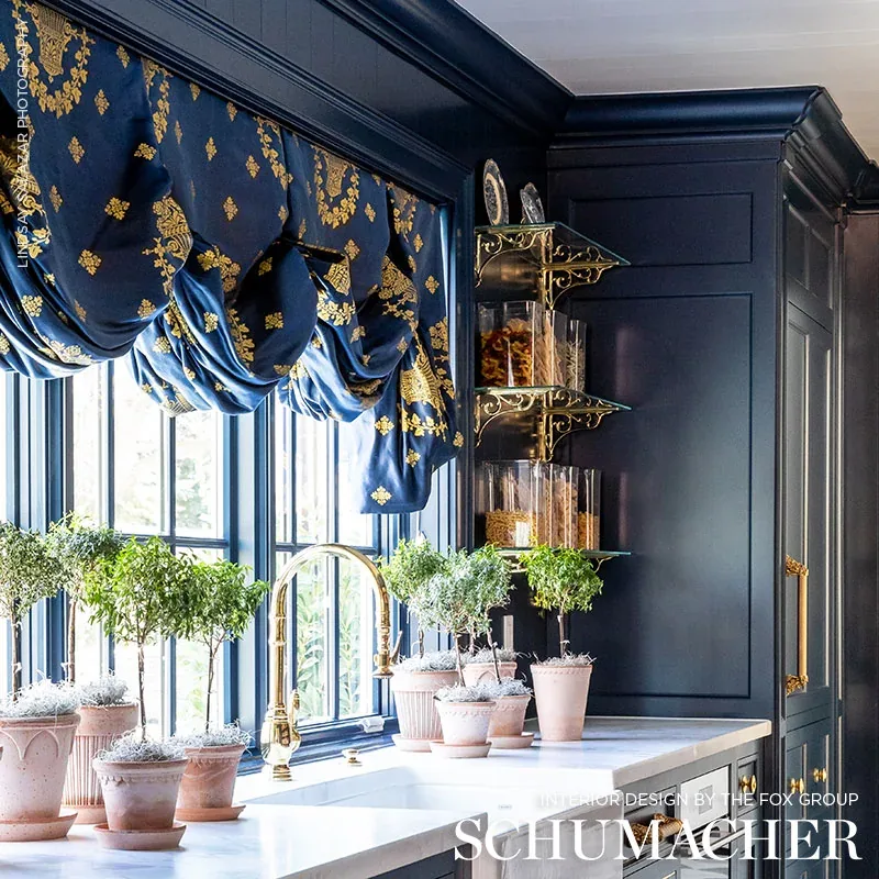 BLUE ROOM LAMPAS Fabric – BLUE | Schumacher | Wallpaper Twin BLUE ROOM LAMPAS fabric BLUE color by Schumacher