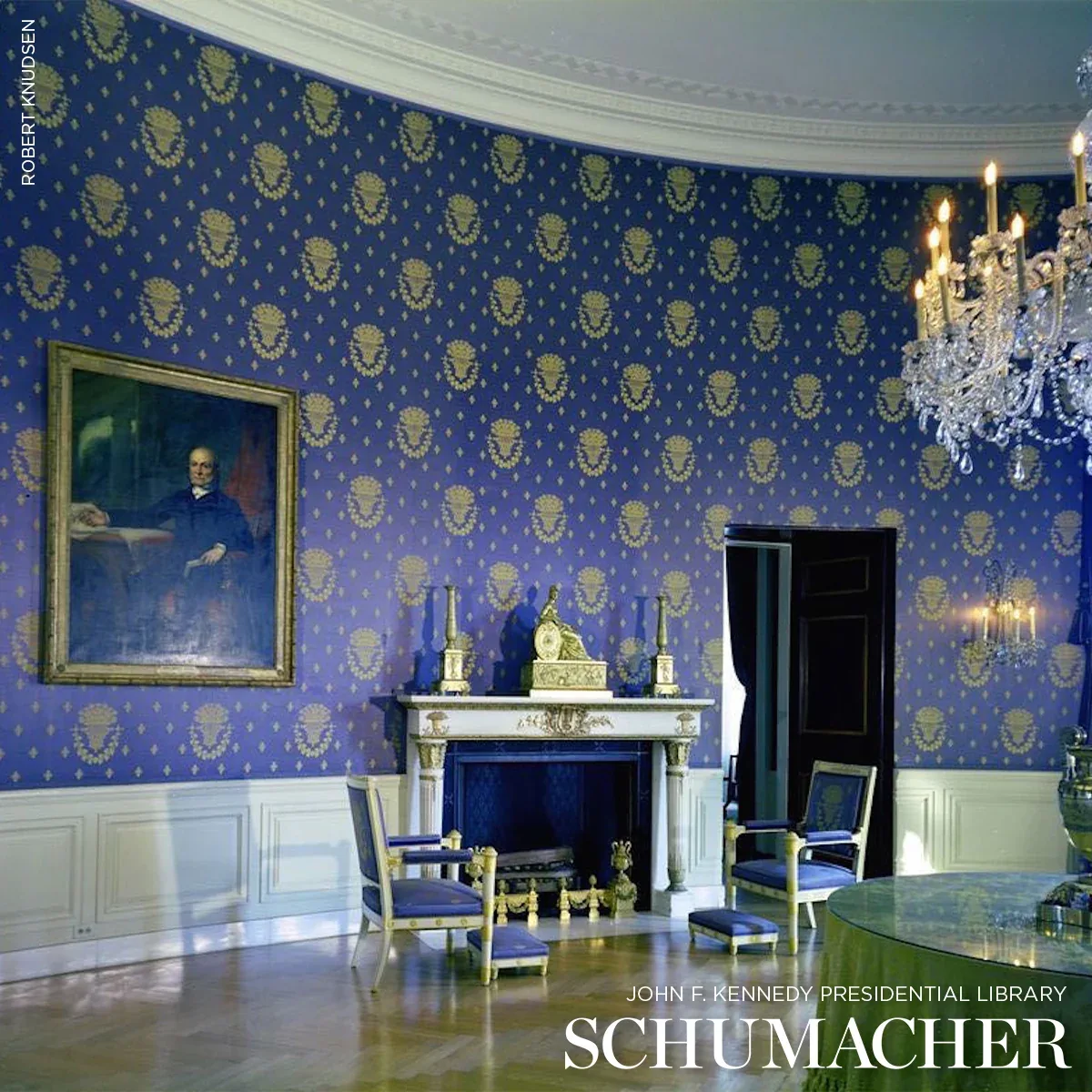 BLUE ROOM LAMPAS Fabric – BLUE | Schumacher | Wallpaper Twin BLUE ROOM LAMPAS fabric BLUE color by Schumacher