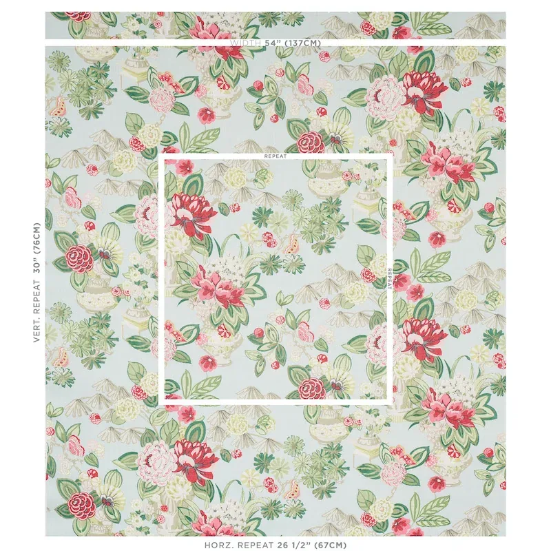 BOUQUET CHINOIS Fabric – SKY | Schumacher | Wallpaper Twins BOUQUET CHINOIS fabric SKY color by Schumacher