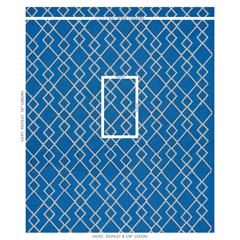 BRANSON EMBROIDERY Fabric – BLUE | Schumacher | Wallpaper Tw BRANSON EMBROIDERY fabric BLUE color by Schumacher