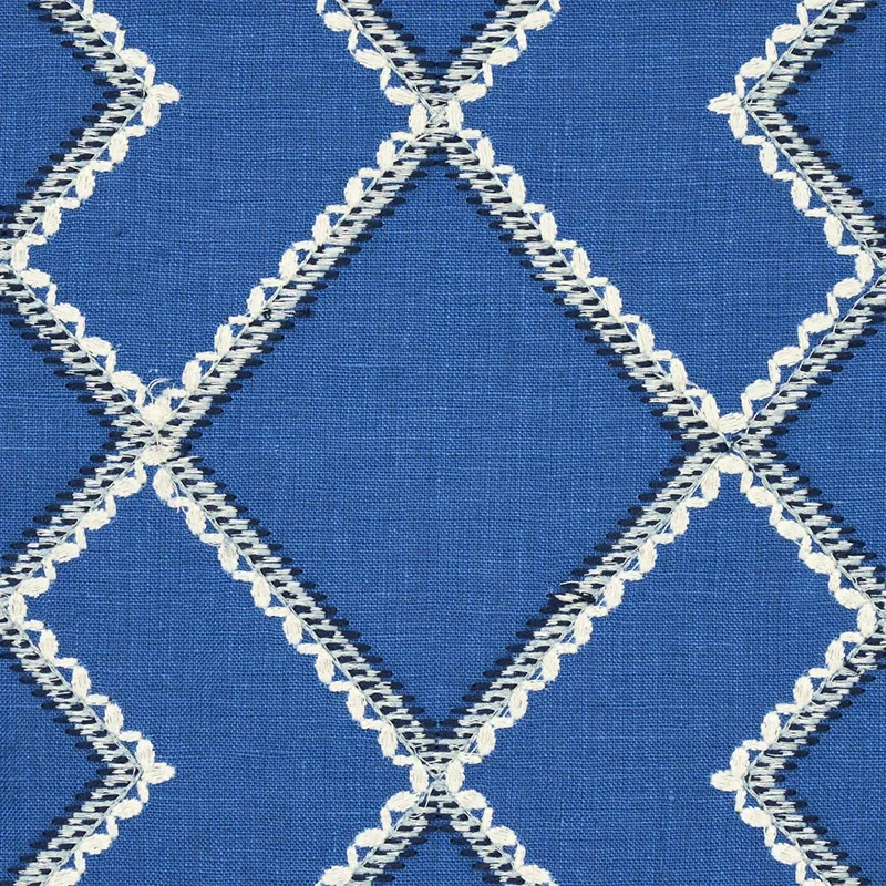 BRANSON EMBROIDERY Fabric – BLUE | Schumacher | Wallpaper Tw BRANSON EMBROIDERY fabric BLUE color by Schumacher