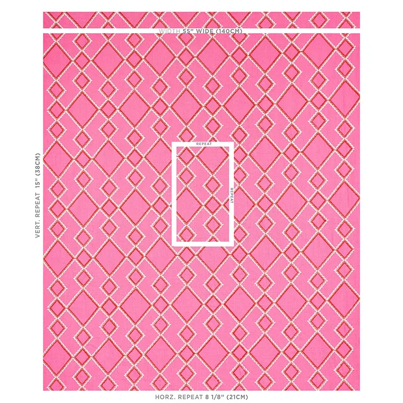 BRANSON EMBROIDERY Fabric – PINK | Schumacher | Wallpaper Tw BRANSON EMBROIDERY fabric PINK color by Schumacher
