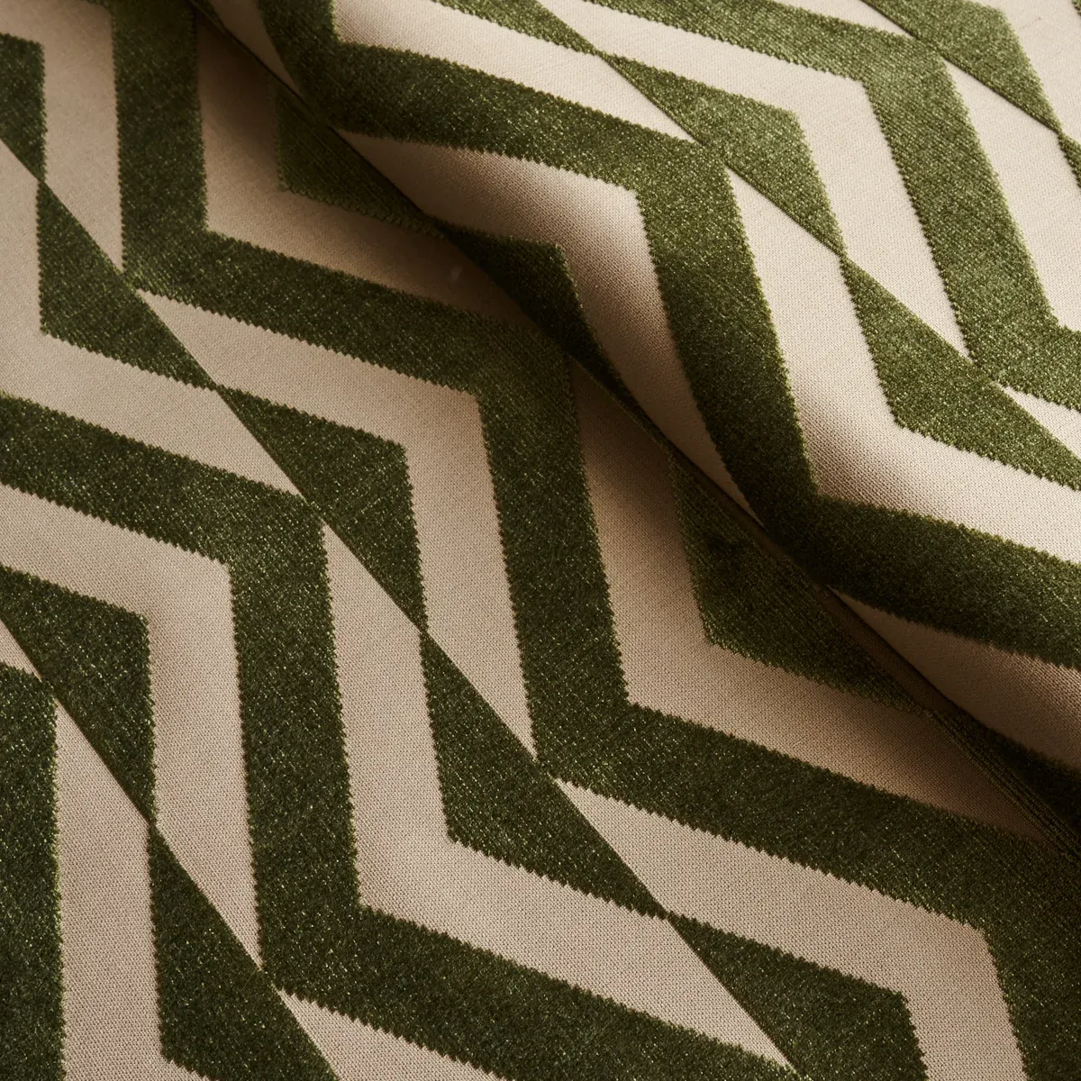 BROKEN CHEVRON CUT VELVET fabric OLIVE ON KHAKI color by Schumacher