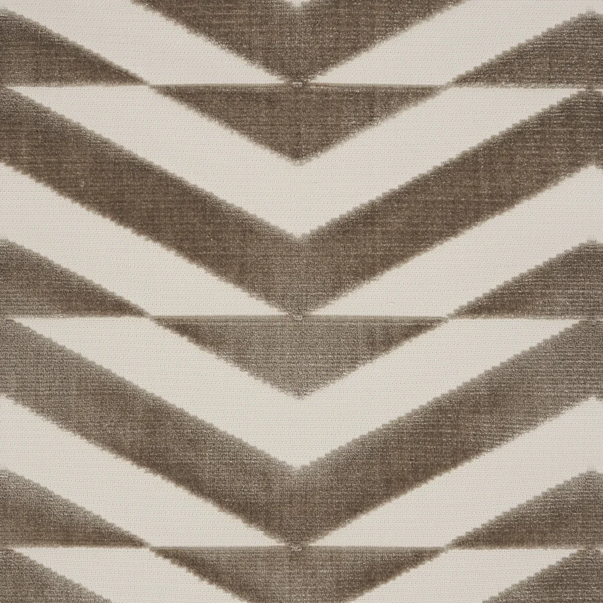 BROKEN CHEVRON CUT VELVET fabric TAUPE ON IVORY color by Schumacher