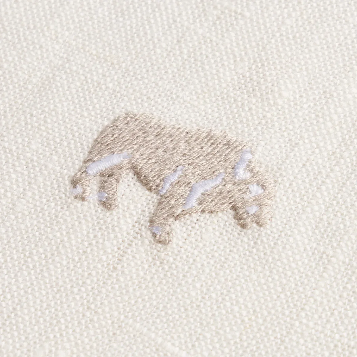 Buffalo Embroidered Linen Fabric – IVORY | Schumacher | Wall Buffalo Embroidered Linen fabric IVORY color by Schumacher