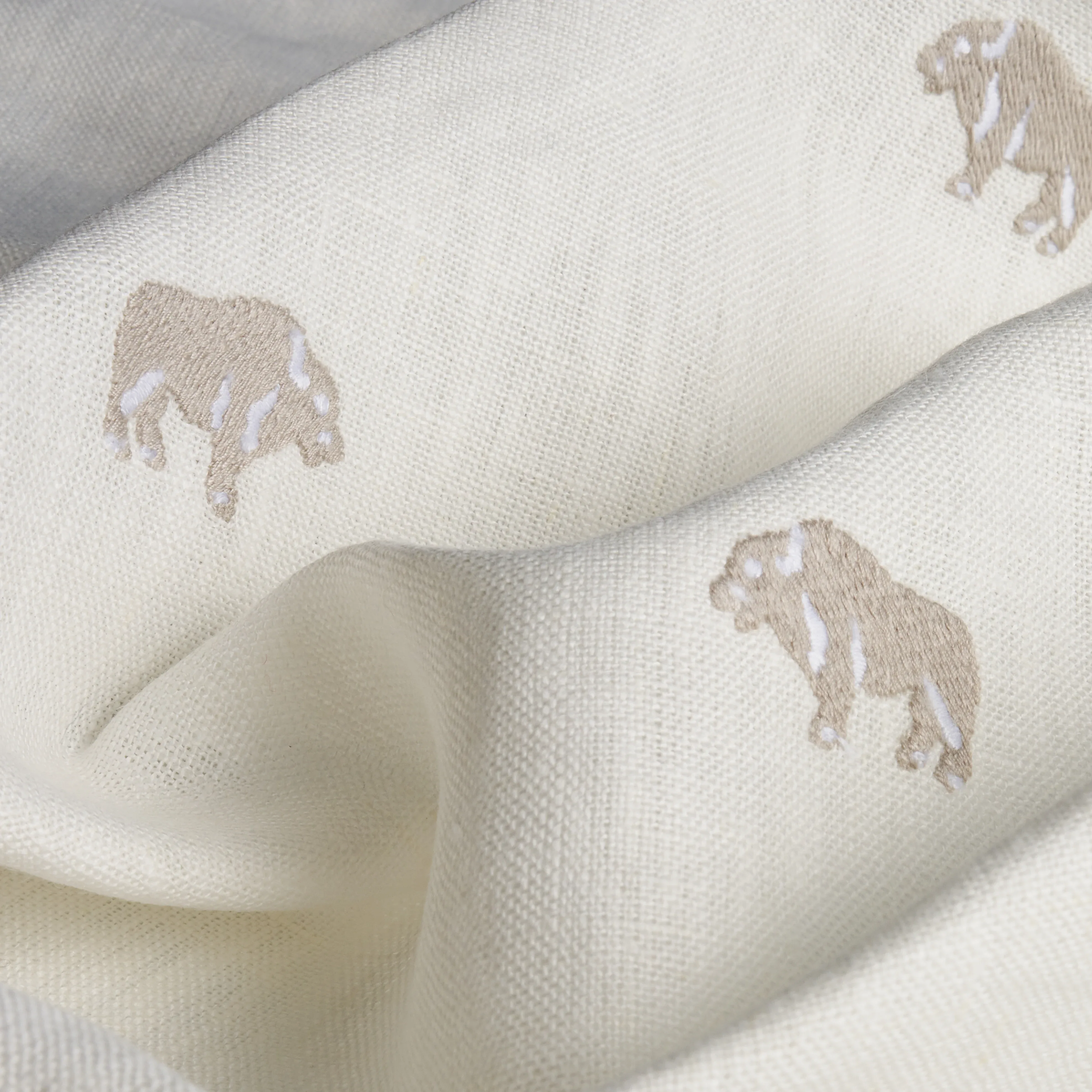 Buffalo Embroidered Linen Fabric – IVORY | Schumacher | Wall Buffalo Embroidered Linen fabric IVORY color by Schumacher