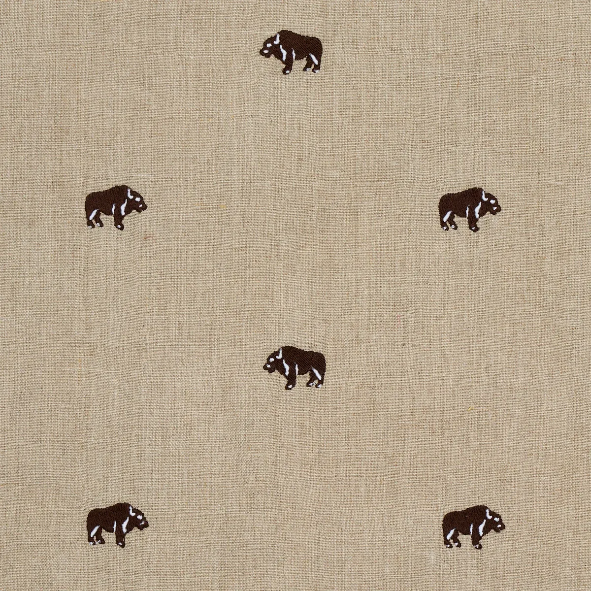 Buffalo Embroidered Linen fabric NATURAL color by Schumacher