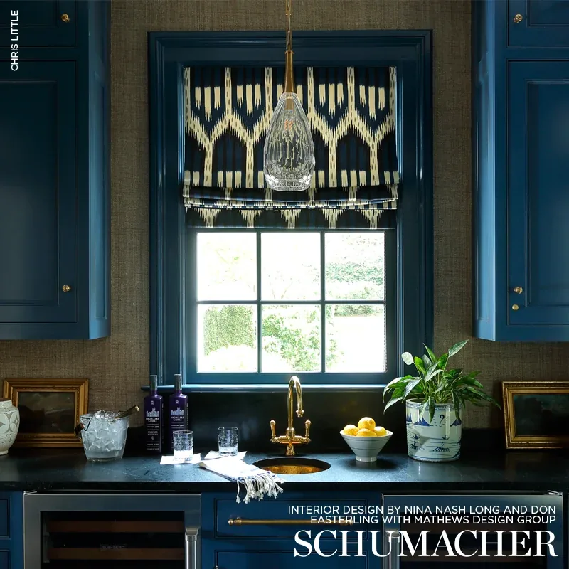 BUKHARA IKAT Fabric – INDIGO | Schumacher | Wallpaper Twins BUKHARA IKAT fabric INDIGO color by Schumacher
