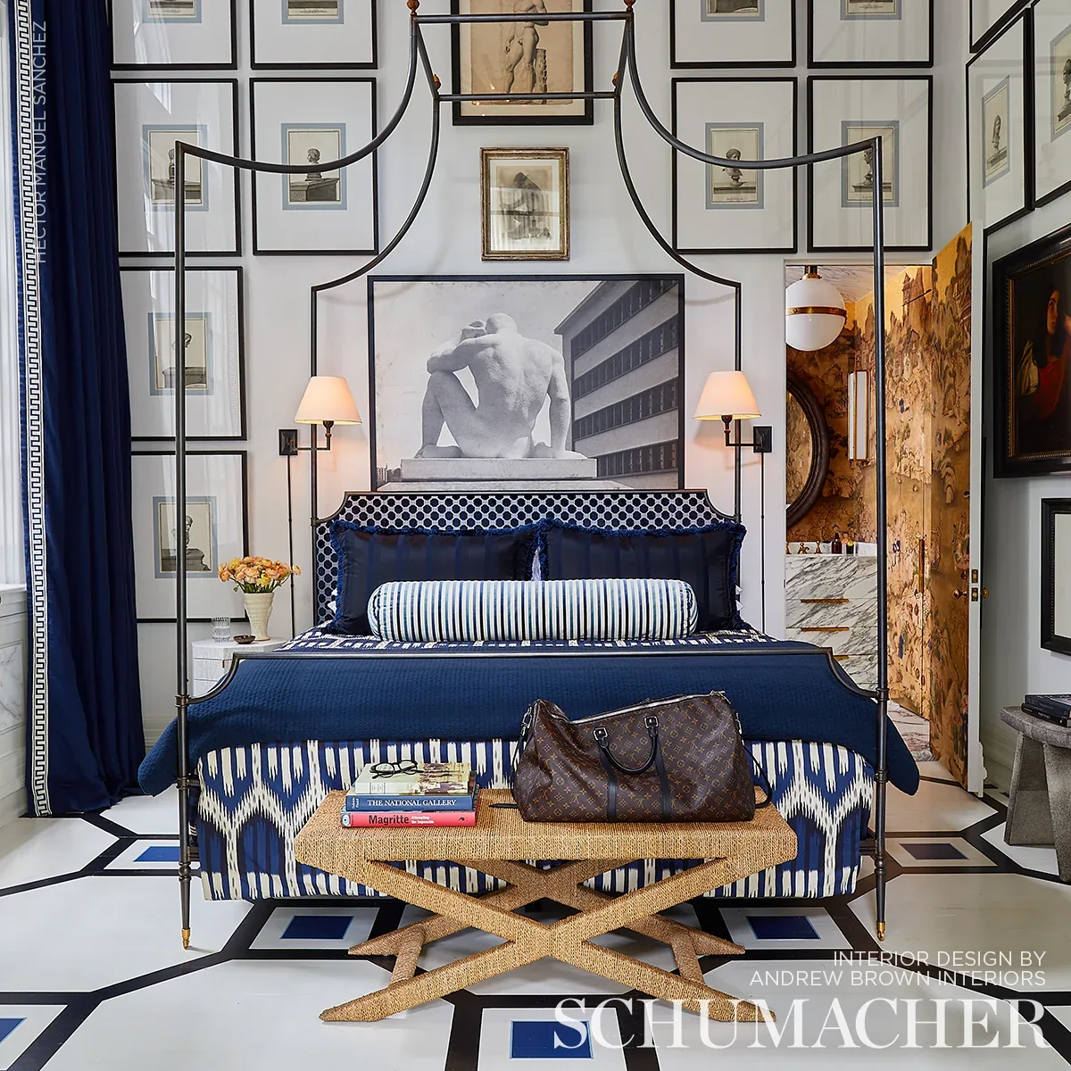 BUKHARA IKAT Fabric – INDIGO | Schumacher | Wallpaper Twins BUKHARA IKAT fabric INDIGO color by Schumacher