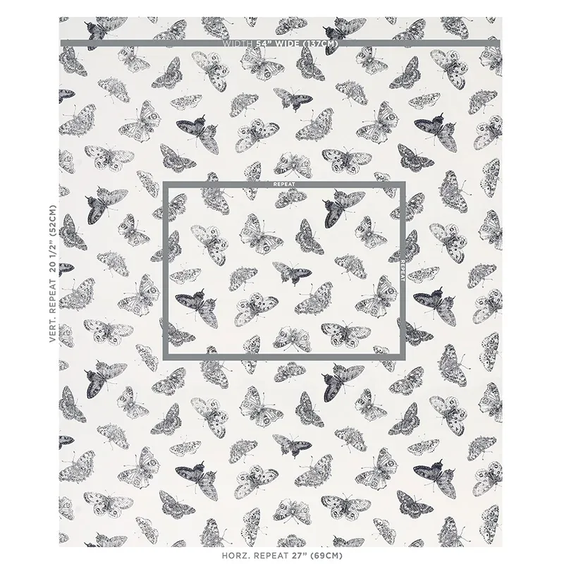 BURNELL BUTTERFLY fabric BLACK color by Schumacher