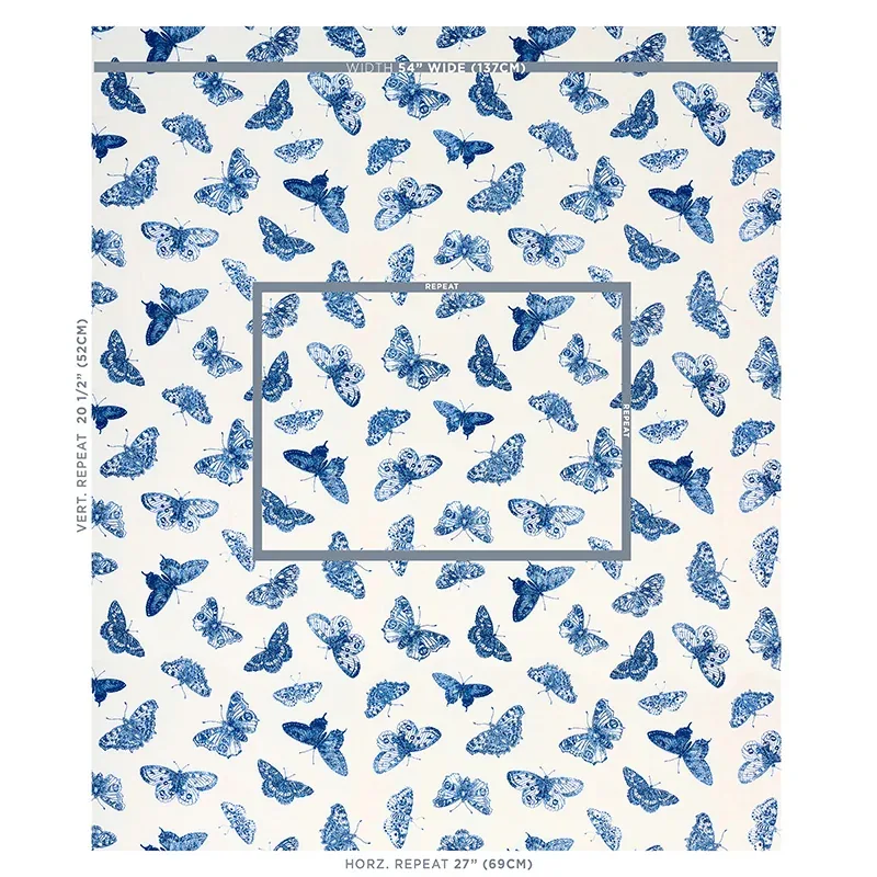 BURNELL BUTTERFLY fabric BLUE color by Schumacher