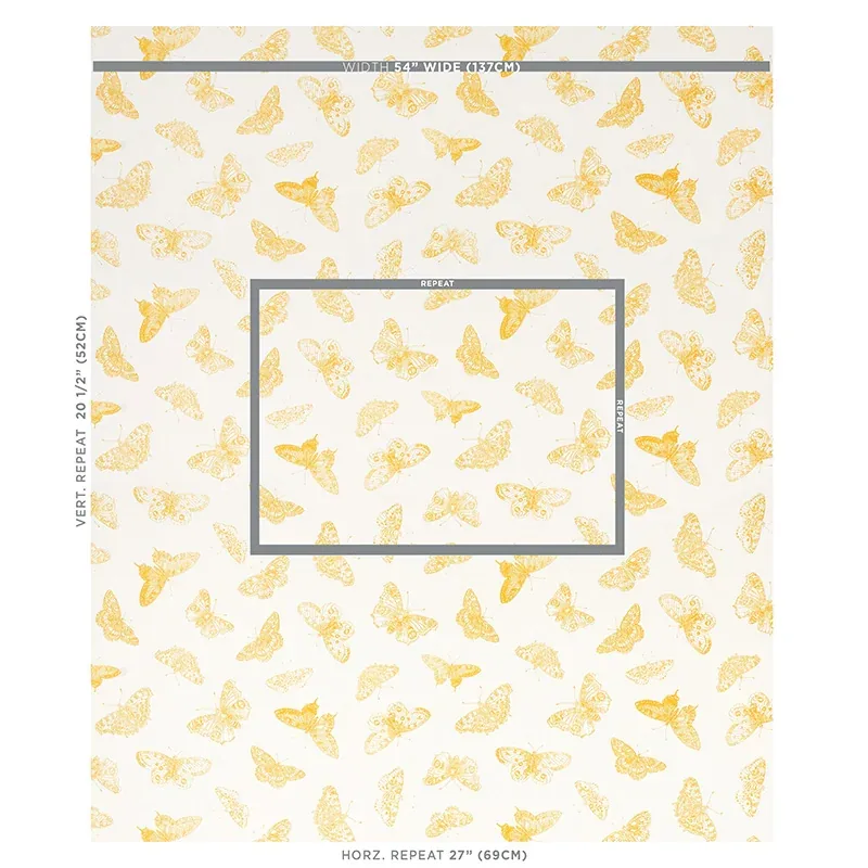 BURNELL BUTTERFLY fabric YELLOW color by Schumacher